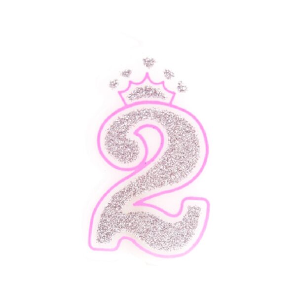 נר יום הולדת עם כתר מספר 2 - ורוד