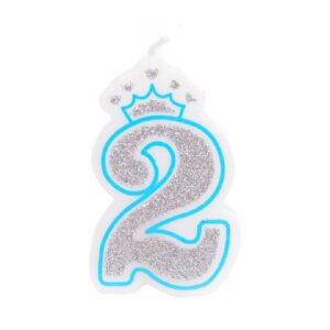 נר יום הולדת עם כתר מספר 2 - תכלת