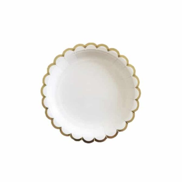 צלחות נייר מתכלה קטנות - לבן זהב