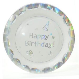 צלחות נייר מתכלה גדולות - כסף לייזר