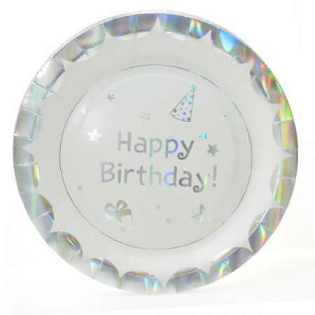 צלחות נייר מתכלה גדולות - כסף לייזר