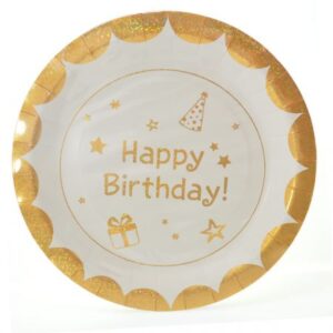 צלחות נייר מתכלה גדולות - זהב לייזר