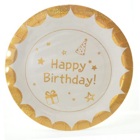 צלחות נייר מתכלה גדולות - זהב לייזר