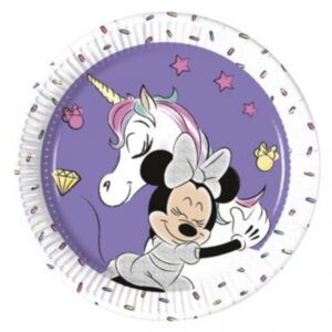 צלחות נייר מטאלי מתכלה קטנות - חד קרן ומיני מאוס