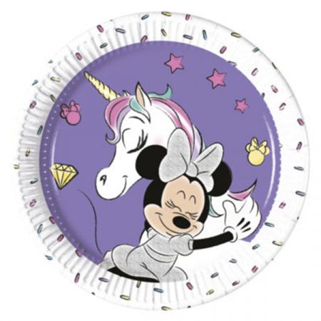 צלחות נייר מטאלי מתכלה קטנות - חד קרן ומיני מאוס