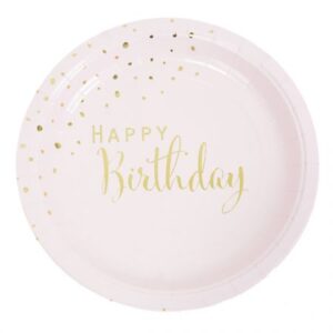 צלחות נייר מתכלה גדולות - ורוד נקודות זהב