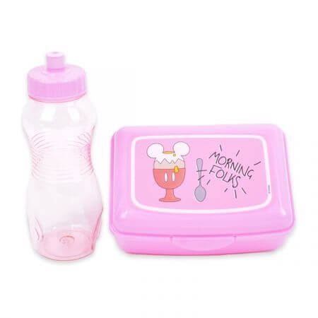 סט ורוד קופסת אוכל ובקבוק פלסטיק - מיקי מאוס