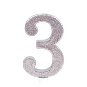 נר יום הולדת ענק מספר 3 - כסף נוצץ