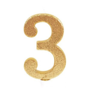 נר יום הולדת ענק מספר 3 - זהב נוצץ