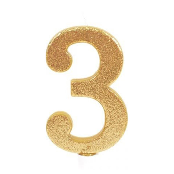 נר יום הולדת ענק מספר 3 - זהב נוצץ