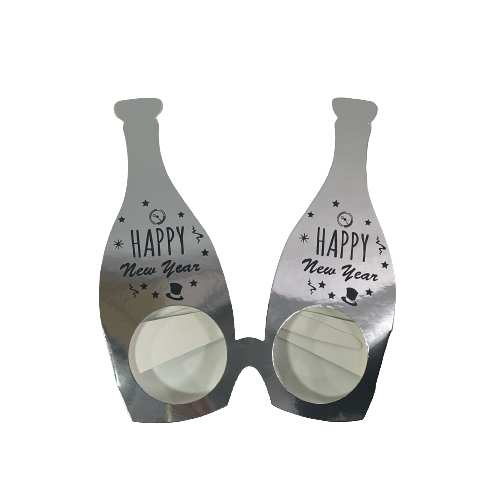 משקפיים - HAPPY New Year בקבוק שמפניה כסף
