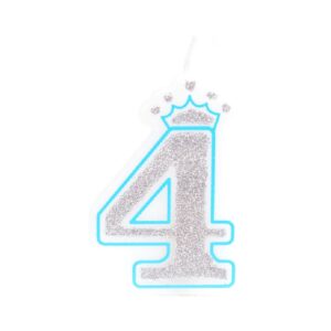 נר יום הולדת עם כתר מספר 4 - תכלת