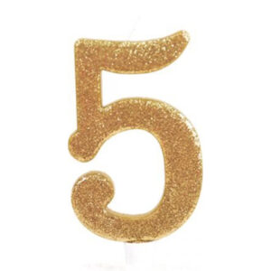 נר יום הולדת ענק מספר 5 - זהב נוצץ