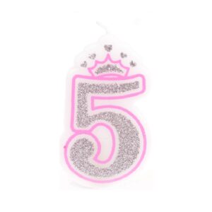 נר יום הולדת עם כתר מספר 5 - ורוד