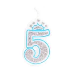 נר יום הולדת עם כתר מספר 5 - תכלת