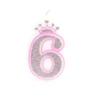 נר יום הולדת עם כתר מספר 6 - ורוד