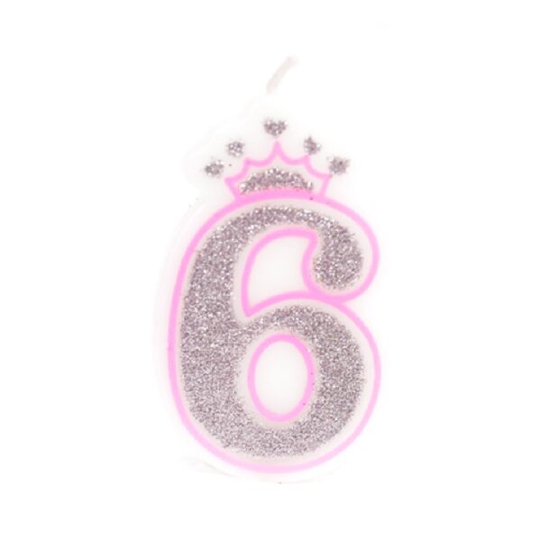 נר יום הולדת עם כתר מספר 6 - ורוד