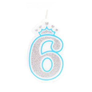 נר יום הולדת עם כתר מספר 6 - תכלת