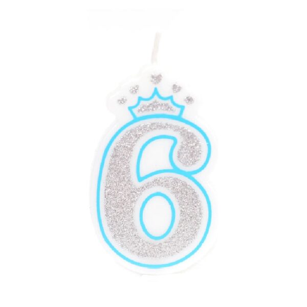 נר יום הולדת עם כתר מספר 6 - תכלת