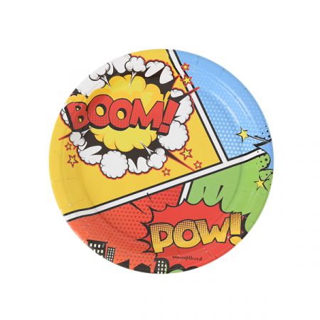 צלחות נייר מתכלה קטנות - קומיקס גיבורי על