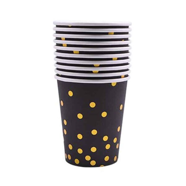 כוסות נייר - שחור נקודות זהב