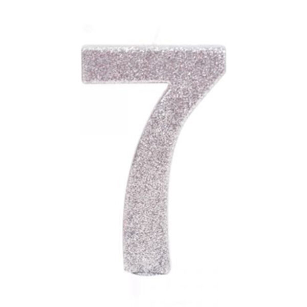 נר יום הולדת ענק מספר 7 - כסף נוצץ