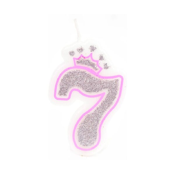 נר יום הולדת עם כתר מספר 7 - ורוד