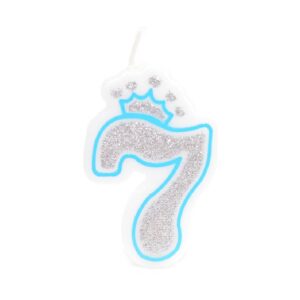 נר יום הולדת עם כתר מספר 7 - תכלת