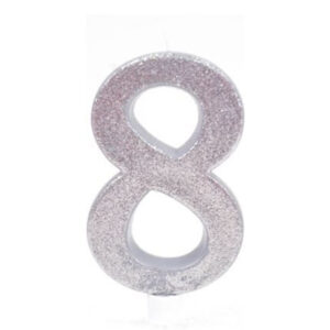 נר יום הולדת ענק מספר 8 - כסף נוצץ