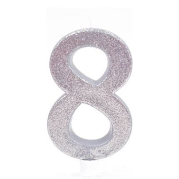 נר יום הולדת ענק מספר 8 - כסף נוצץ