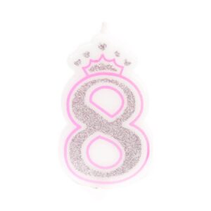 נר יום הולדת עם כתר מספר 8 - ורוד