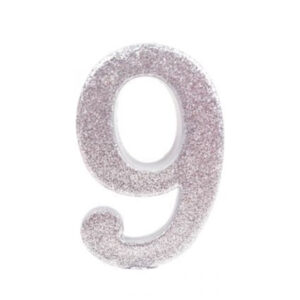 נר יום הולדת ענק מספר 9 - כסף נוצץ