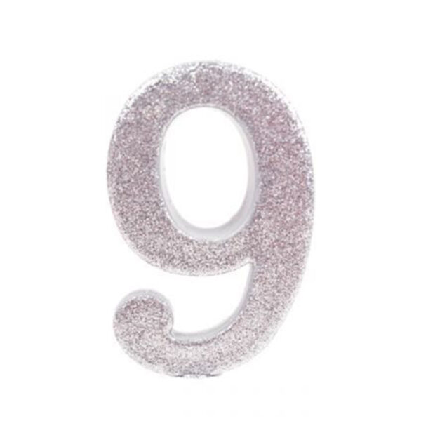נר יום הולדת ענק מספר 9 - כסף נוצץ