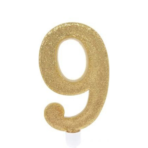 נר יום הולדת ענק מספר 9 - זהב נוצץ