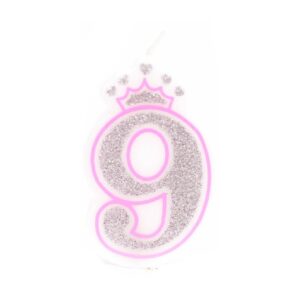 נר יום הולדת עם כתר מספר 9 - ורוד