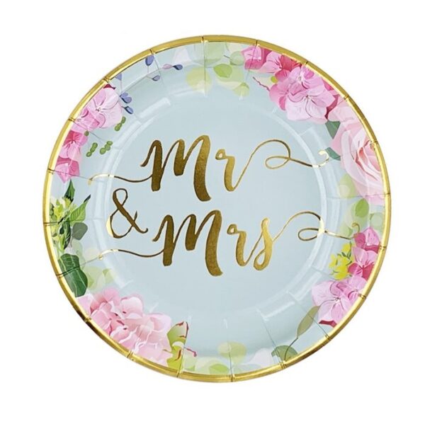 צלחות נייר קטנות מתכלות - Mr & Mrs