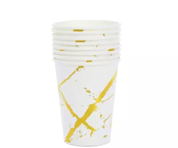 כוסות נייר - שיש לבן זהב