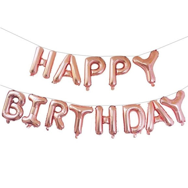 סט בלונים לניפוח עצמי רוז גולד - Happy Birthday