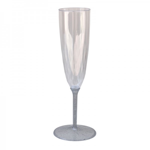 כוסות שמפניה מהודרות מפלסטיק - כסף נוצץ