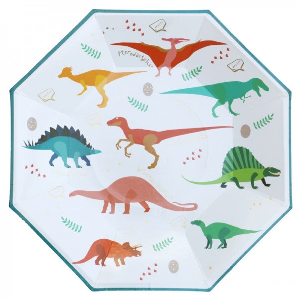 צלחות נייר מתכלה גדולות - דינוזאורים