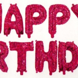סט בלונים לניפוח עצמי ורוד נוצץ - Happy Birthday