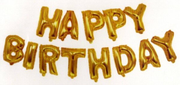 סט בלונים לניפוח עצמי זהב - Happy Birthday