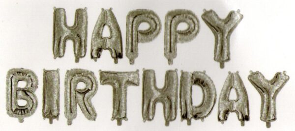 סט בלונים לניפוח עצמי כסף נוצץ - Happy Birthday