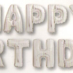 סט בלונים לניפוח עצמי לבן - Happy Birthday