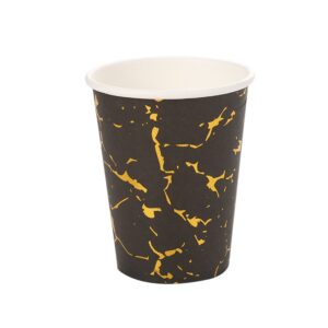 כוסות נייר - דמוי שיש שחור זהב מטאלי