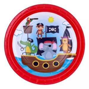 צלחות נייר מתכלה גדולות - פיראטים חיות