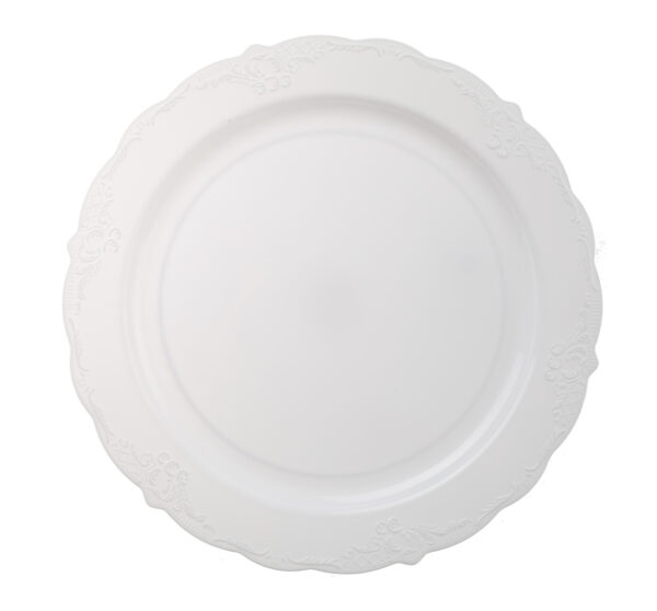 צלחות פלסטיק וינטג' 19 ס"מ - לבן