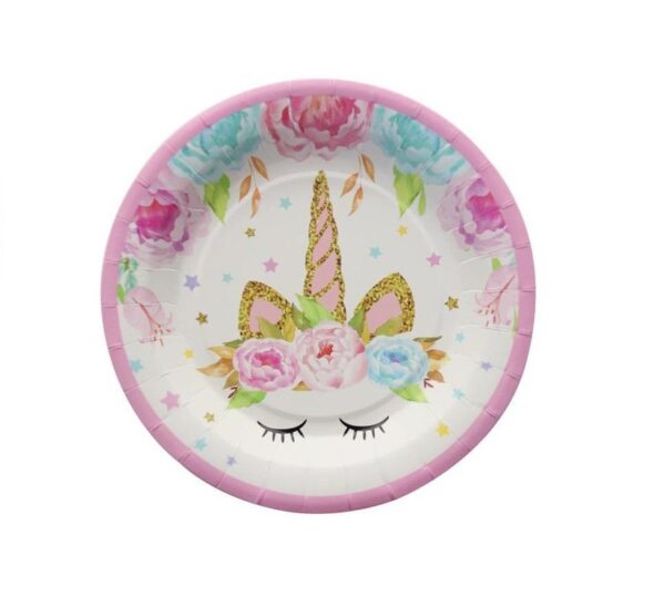 צלחות נייר מתכלה קטנות - חד קרן