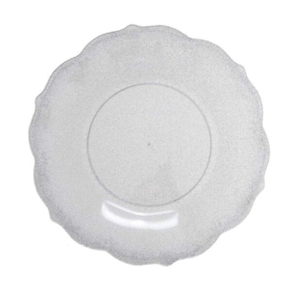 צלחות פלסטיק וינטג' 25 ס"מ - כסף נוצץ