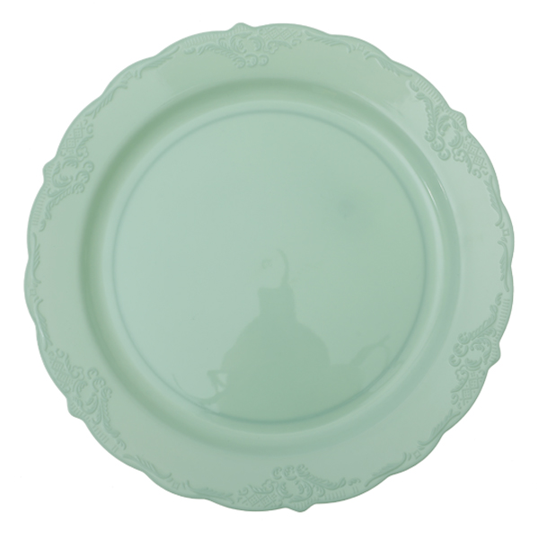 צלחות פלסטיק וינטג' גדולות - ירוק מנטה